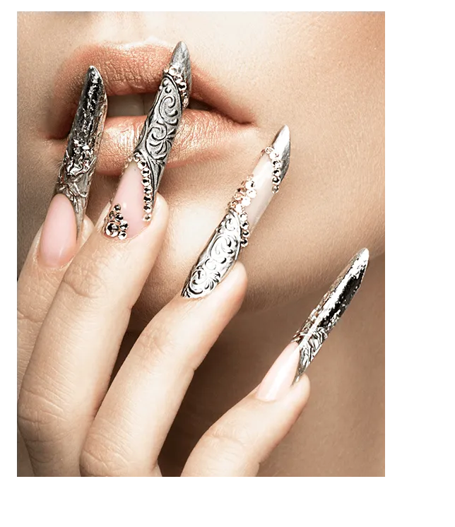 Hand with silver nail art
